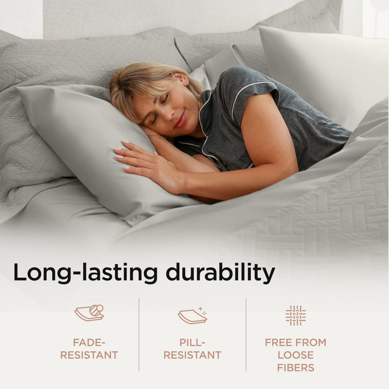 Threadmill Luxury 800 Thread Count King 100% Cotton Sheets - Moonrock Grey Sateen Weave Bed-Sheets, Better Than Egyptian Cotton, 4 Pc Solid Soft Bed Set, Fits 16" Deep Pocket - Image 4